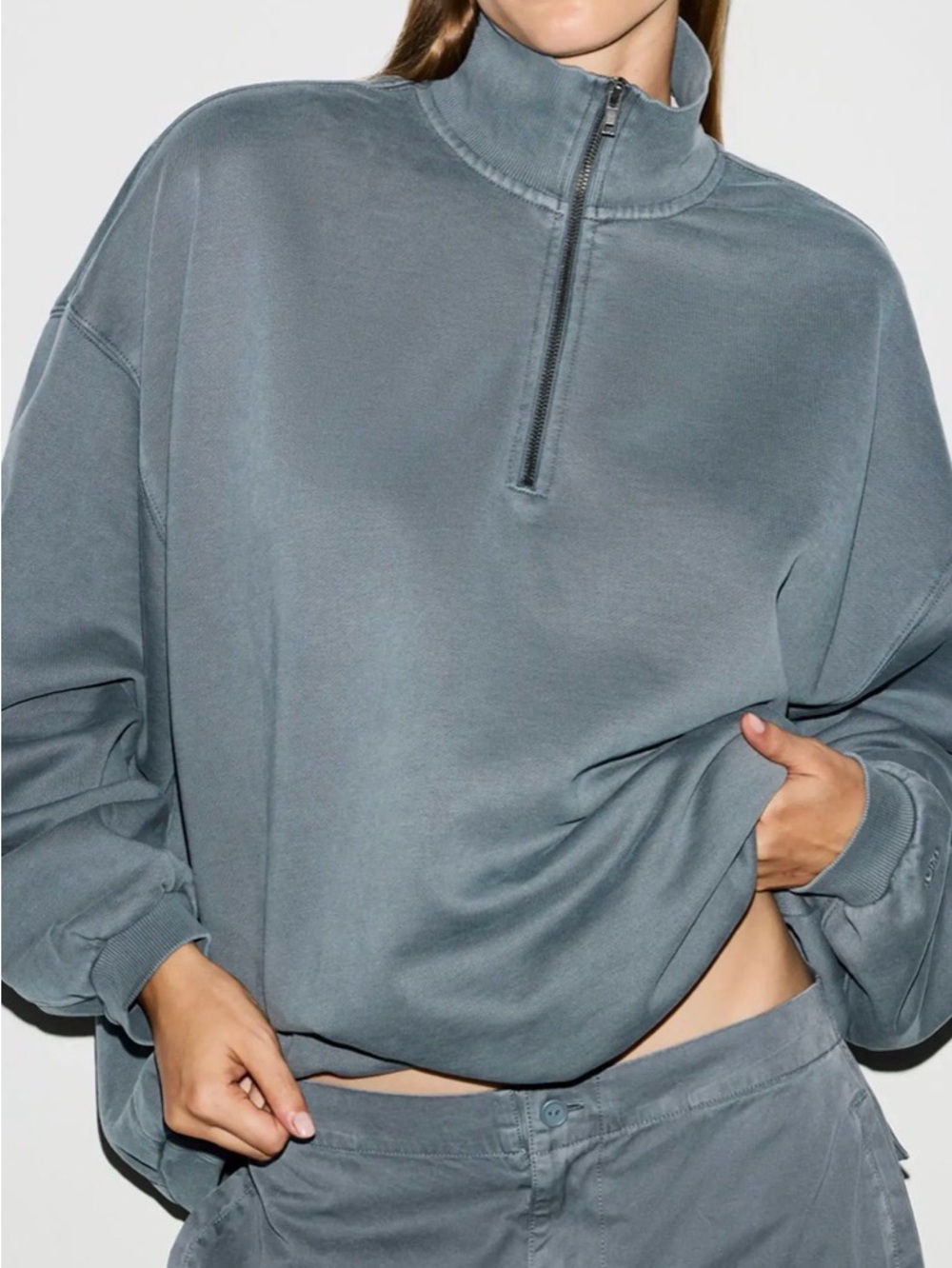 NWT SKIMS Boyfriend Fleece Slouchy Half Zip Pullover in Zircon oversized M
